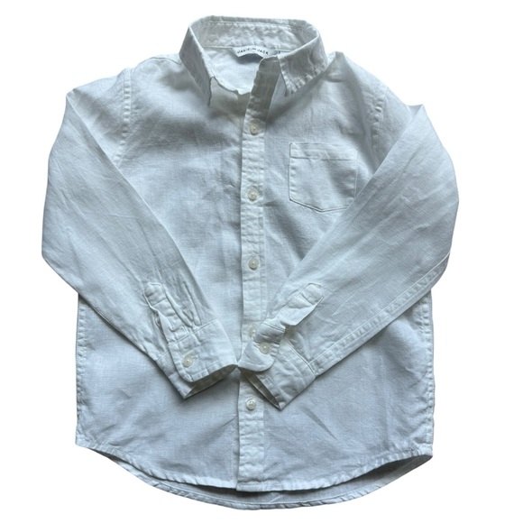 Janie and Jack Boy’s White Linen Button Up Shirt Sz 5 Lightweight Casual Beach - Picture 4 of 9